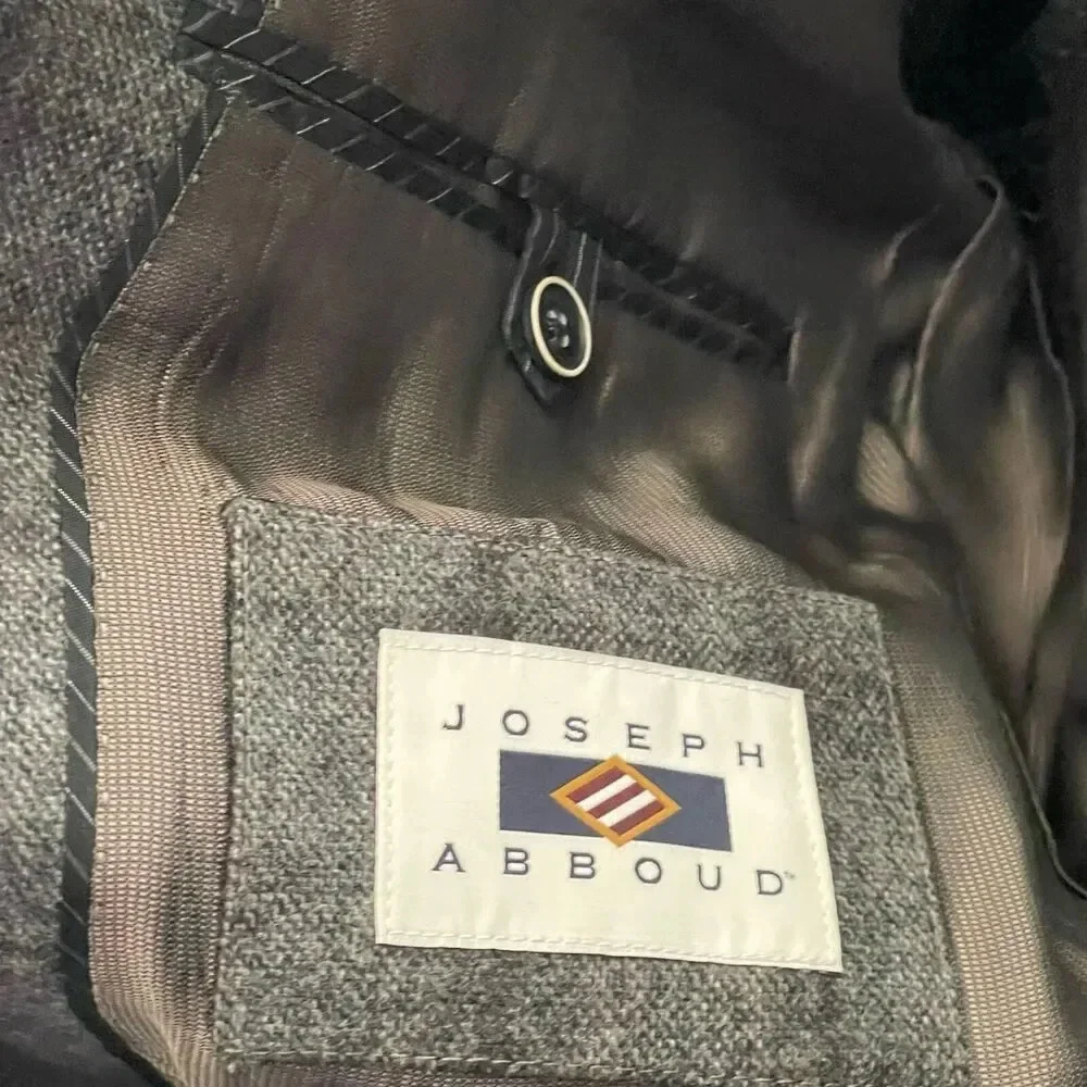 Joseph Abboud Mens Sport Coat‎ Wool Cashmere 44R Grey Plaid E.Thomas Hamilton